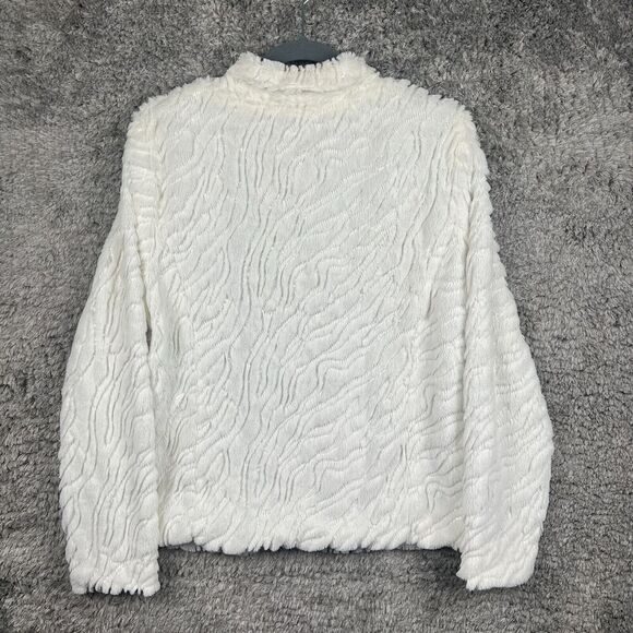 Betsy Johnson White Faux Fur Jacket Coat Size Large Animal Print Lining *READ* - Picture 2 of 10